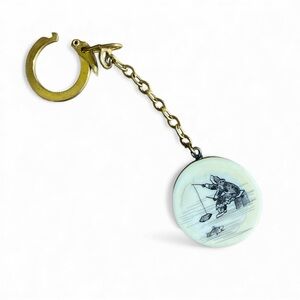 Keychain Gold Toned Metal and Cream Bone Scrimshaw Keychain Unisex Artistic